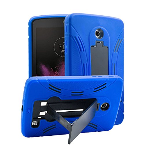 LG G Pad F 7 LK430 Drop Protection Hybrid Case Full Body Silicone Plastic Cover featuring Built-In Kickstand - Black / Blue by KIQ TM