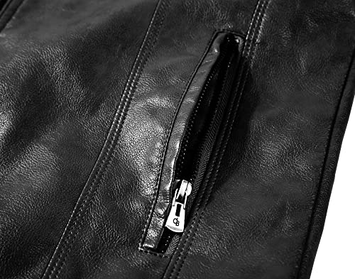 Image of WULFUL Men's Stand Collar Leather Jacket Motorcycle Lightweight Faux Leather Outwear