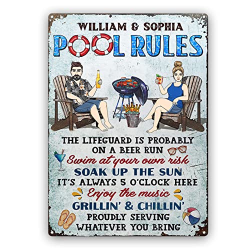 HG86 The Pool Rules Sign- Gift For Couples - Personalized Custom Classic Metal Sign