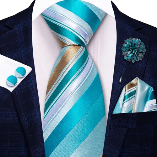 Image of Hi-Tie Zipper Ties for Men Pre-tied Tie Set Lapel Pin Pocket Square and Cufflinks Formal Business Wedding Adjustable Necktie