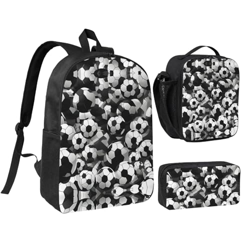 Sac à dos d'école noir et blanc avec boîte à déjeuner et trousse EdWal