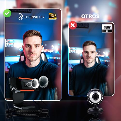 UTENSILIFY® Super Pack Webcam Full HD 1080P + TRIPODE | Camara Streaming con Microfono y Puerto USB | Camara Pc | Camara Web | Skype | Youtube | Twitch y Streaming | PC | Mac | Portátil | Tablet - imagen 3