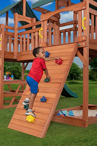 Jungle Fun Cedar Large Backyard Playset | W:21'3" D: 15'5" H:10'7" | W/2-Person Glider & 2 Belt Swings | Kids Age 3-12 | Diy Assembly | Steel Hardware | Astm Standards | 10-Year Warranty On Wood #TOP6