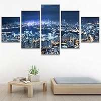SIGNWIN 5 Panel Canvas Wall Art City Illuminations for Home Decorations Ready to Hang - 60
