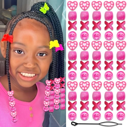 Image of VENOFEN 60PCS Rose Red Beads for Braids Valentine