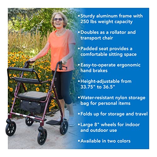 image for Roscoe Medical ProBasics Aluminum Rollator Walker with Seat - Transpor