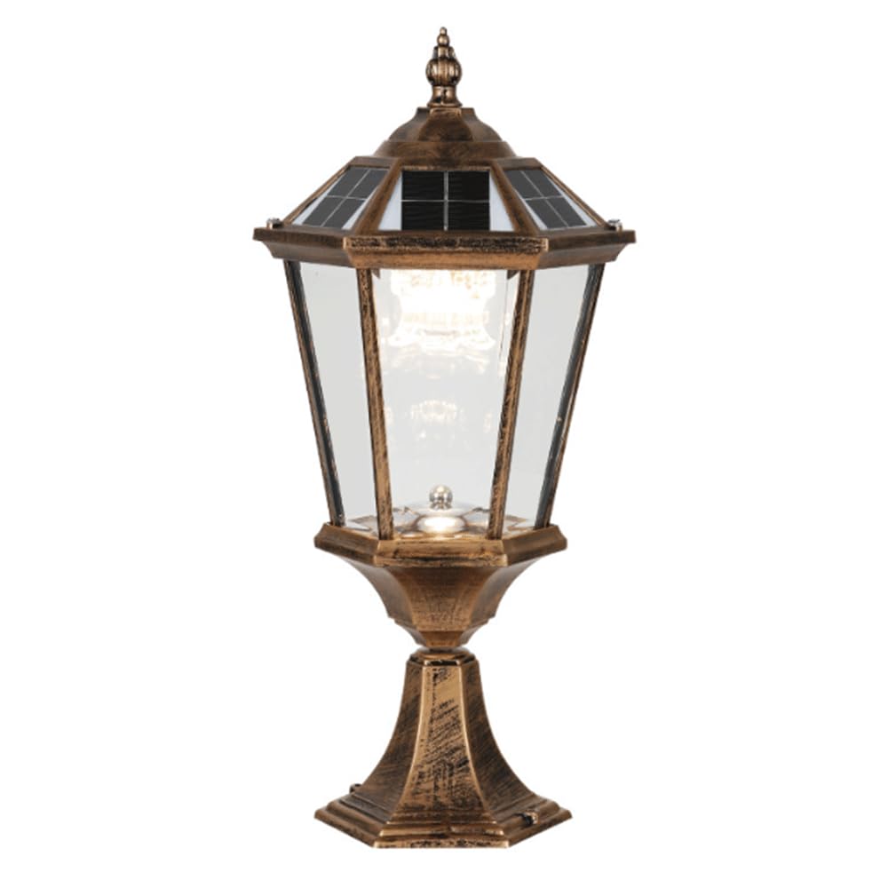 Lampe Solaire Vintage Sur Poteau, En Aluminium Moulé Étanche, Avec Éclairage LED Intégré Et Capteur De Luminosité. Allumage Et Extinction Automatiques Du Crépuscule À L'aube. Lanterne