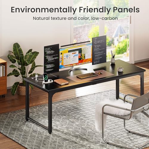 Huuger 63 x 24 inch Desk with Power Outlets & USB-C, Deeper & Thicker Desktop, Robust Metal Tubes, Computer Desk, Heavy Duty Office Desk, Work Gaming Desk, for Home Office, Black
