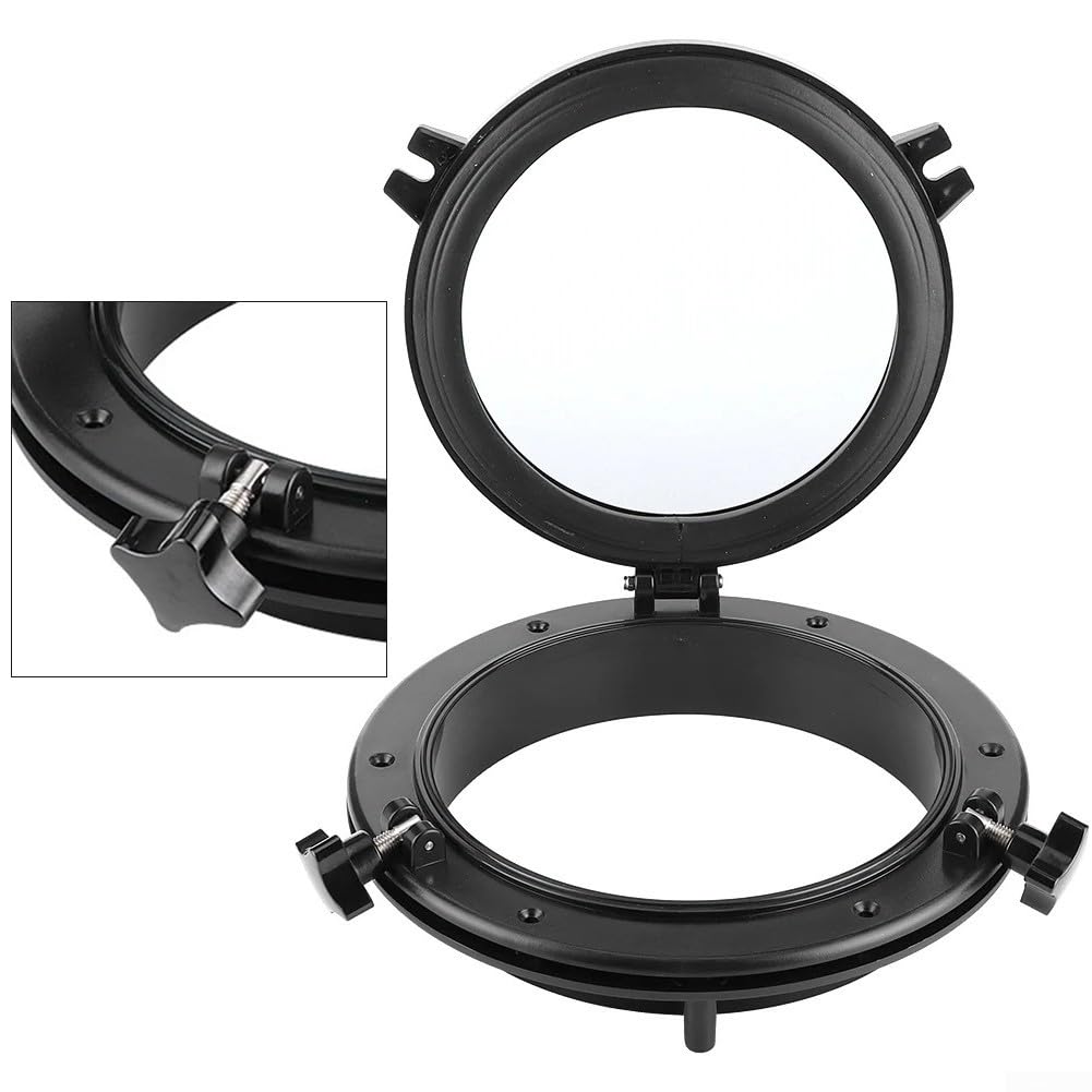 Hublot marin à ouverture ronde de 216 à 265 mm avec verre trempé de 4 mm, cadre en ABS, raccords en acier inoxydable 316, résistant aux UV pour bateau ou camping-car (216 mm)