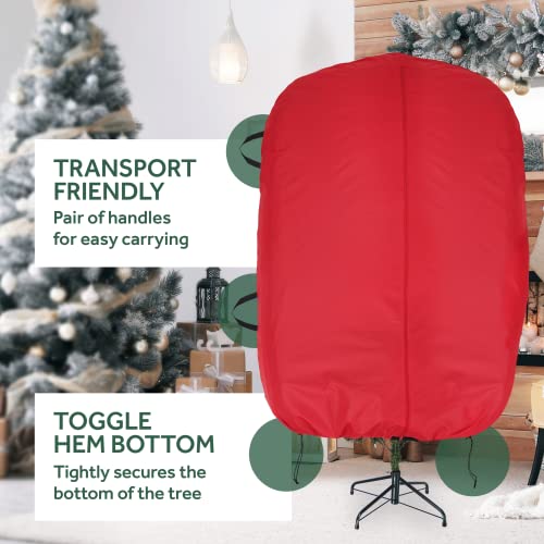 Zober Rolling Upright Christmas Tree Storage Bag - 9 Ft Tall Christmas Tree Storage Box For Assembled Trees Up To 9 Feet - 600D Fabric - Carry Handles For Easy Transport - Red #TOP4