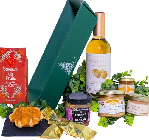 COLIS GOURMANDS - Cesta recortada de productos franceses - Caja gourmand para regalar - Cesta gourmet con Foie Gras- Ideal para regalo de Navidad - Cesta ' Día de Fiesta'