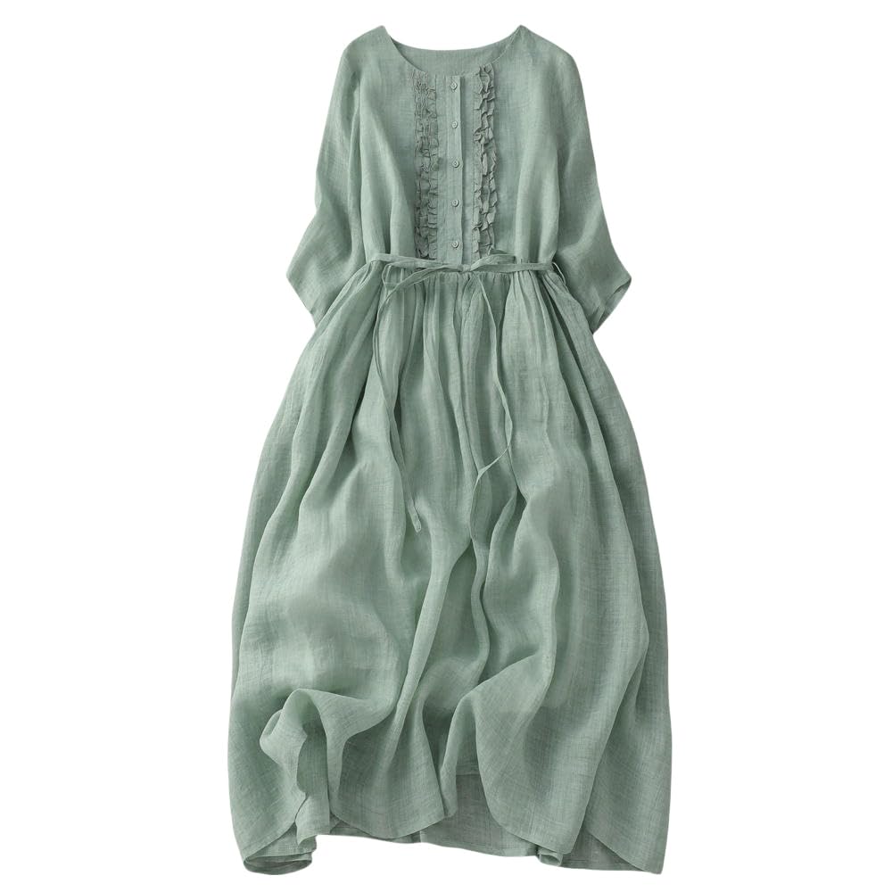 Robe d'été rétro à col rond taille haute vintage légère - 6