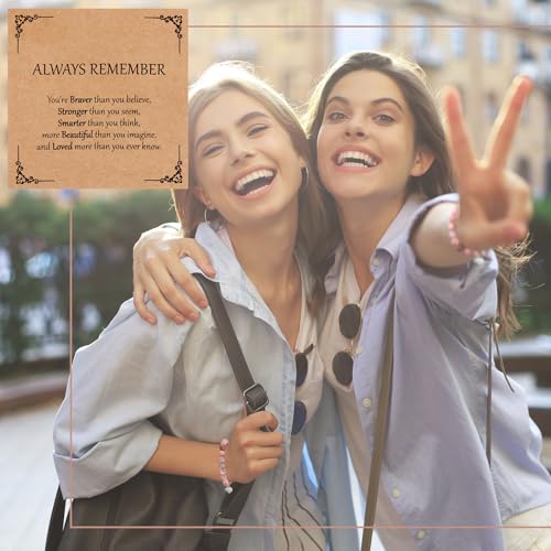 12 Pieces Inspirational Natural Stone Gifts Sweet Heart Beaded Bracelets with Cards Gifts4