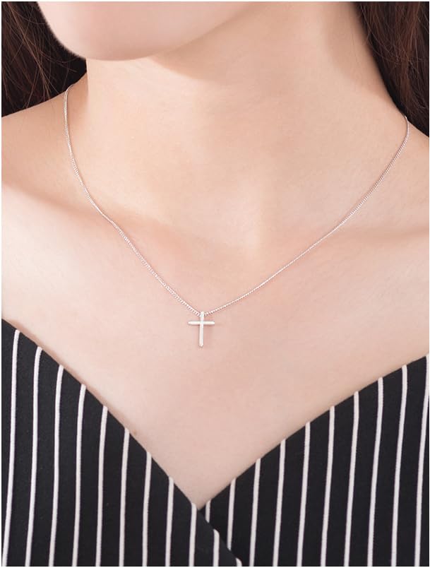 Dainty 925 Sterling Silver Cross Necklace for Women, Trendy Womens Cross Necklace for Girls Simple Silver Pendant Link Chains for Teen Girls Birthday Jewelry Gifts2