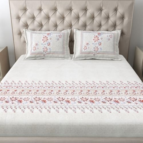 Image of Mafatlal 186 TC Spring Glory Premium Cotton Bedsheet King Size | 274 x 274 cm | Fresh-Feel Chaddar for Summer Sleep Comfort | Pure Cotton Bedding with 2 Pillow Covers | New Maroon