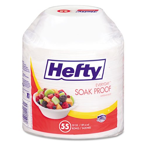 Hefty Soak Proof Tableware, Foam Bowls, 20 oz - six sleeves of 55 bowls each.
