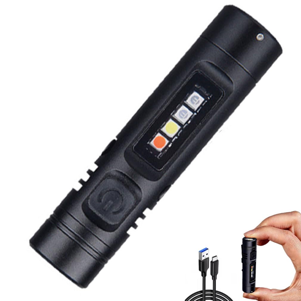 Multi-Functional Aluminum Alloy Mini Flashlight, Magnetic Small LED Torches, Super Bright Mini Torch with 6 Modes, Rechargeable LED Torch Flashlight with Pocket Clip,Waterproof Pocket Light (Black)