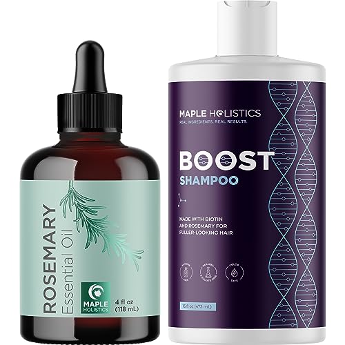 Premium Biotin Shampoo and Rosemary Oil Set - Vegan Sulfate Free Shampoo with Biotin and Rosemary Essential Oil Set for Dry Damaged Hair and Growth with 4 Fl Oz Pure Rosemary Oil for Hair Growth