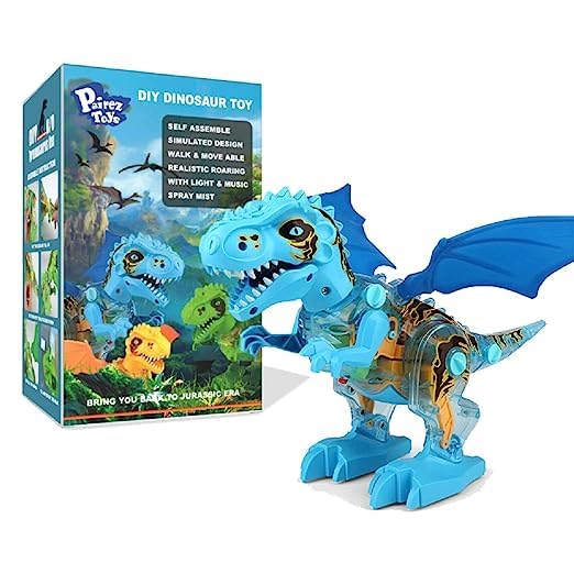 Lord's Town Electronic Walking Dinosaur T-Rex, Water Mist Spray, Roaring Sound, Take Apart, with Light & Music, Gifts for Boys & Girls, Kids & Children Aged 3 4 5+ (Blue)