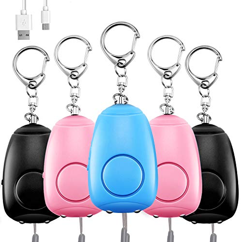 Safe Sound Personal Alarm, 5 Pack Personal Security Alarm Keychain with Double LED Lights, Emergency Safety Alarm, Emergency Self Defense Alarm, Security Safe Sound Rape Whistle Safety Siren