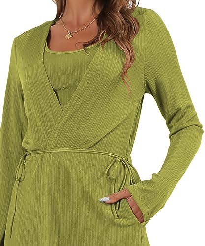 Image of 3 Piece Lounge Sets for Women Airport Travel Outfit | Long Cardigan,Tank Top ,Wide Leg Pants with Pockets,Comfy Loungewear,Casual Chic, Airplane Clothing,Vacation Matching Set