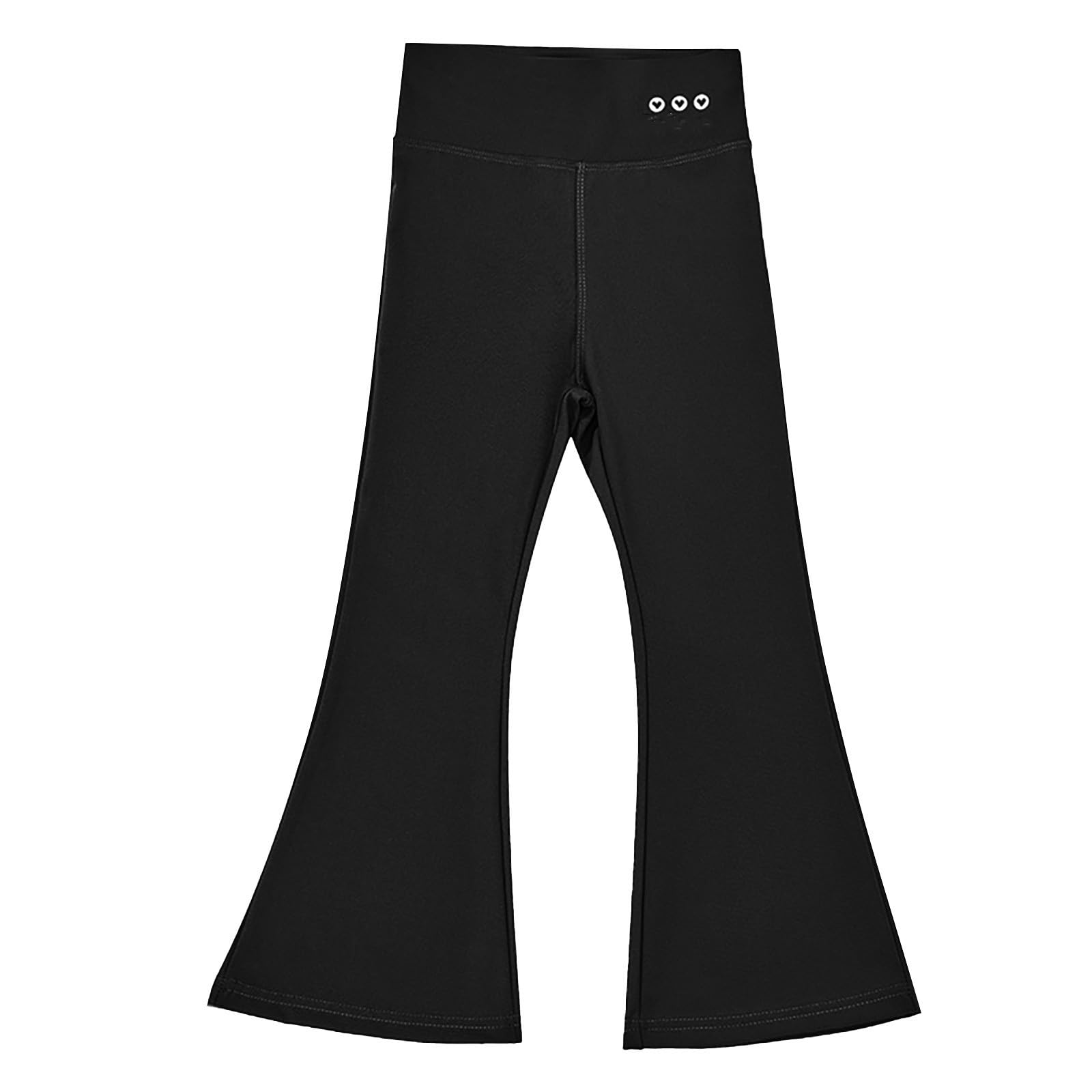 Girl's Flared Pants High Waisted Yoga Leggings Stretchy Bell Bottoms Wide Leg Pant Bootcut Fashion (Black, 6-7 Years)