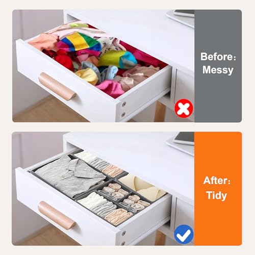 9 Pack Drawer Organisers for Clothes, Underwear Drawer Divider, Dresser Organizer Bins, Foldable Fabric Storage Box for Socks Bras Ties Scarves, Wardrobe Closet Storage Cubes - Grey - Image 5