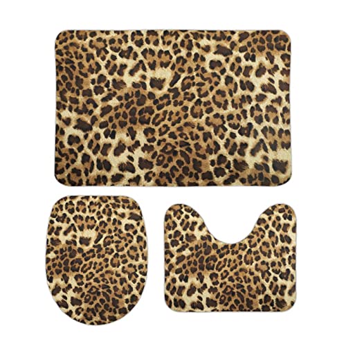 Homeoanimal Leopardenmuster Badematten Set, Badezimmer Teppiche Sets 3 Stück, WC Vorleger, Weich...