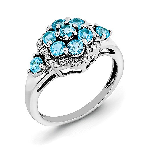 Diamond2Deal 925 Sterling Silver Rhodium Plated Diamond and Light Swiss Blue Topaz Ring Sz 8 Fine Jewelry for Women
