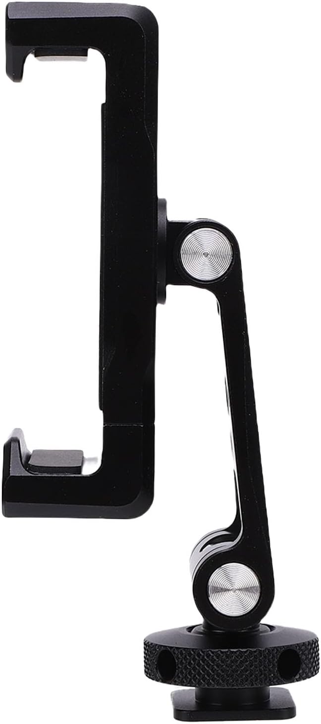 Camera Phone Support, Premium Aluminum Alloy 360 Degree Adjustable Phone Clamp with Dual Cold Shoe Mount for Mobile Devices Tripod Mount Adapter