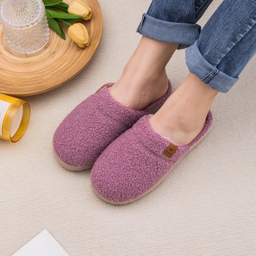Women's Fuzzy Slip-on Slippers Warm Cozy Soft Lightweight Memory Foam Indoor House Shoes2