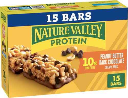 Image of Nature Valley Breakfast Bars,Protein Granola Bars,Peanut Butter Dark Chocolate,Chewy,Gluten-Free,Individually Wrapped,On-the-Go,No Artificial Flavors or High Fructose Corn Syrup,15-Count (Pack of 6)