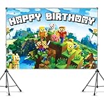 Pixel Backdrop Happy Birthday Banner Boy 5x3ft Miner Bday Sign Villager Gaming Birthday Party Decorations Videogame Themed Banner Video Game Decorations Video Game Backdrop for Boys - Image 3