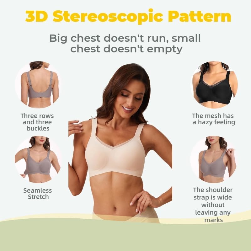 Women's Daily Bra, Large Support, Seamless Design, No Trace or Steel Rim, T-Shirt Style Bra - Image 8