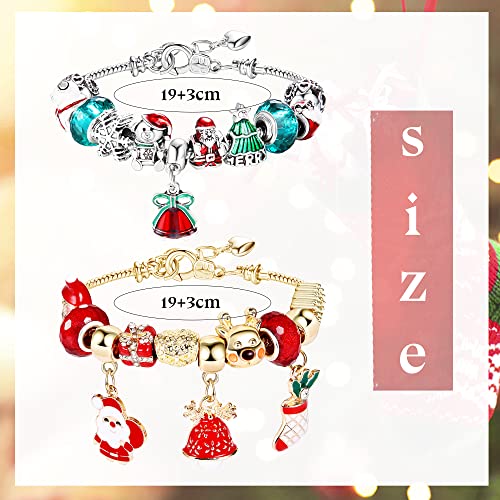Sanfenly Christmas Bracelet For Women Santa Claus Jingle Bell Stocking Bow Dangle Bracelet Xmas Tree Snowflake Reindeer Red Green Beaded Charm Snake Chain Bracelet Christmas Holiday Jewelry Gift #TOP6