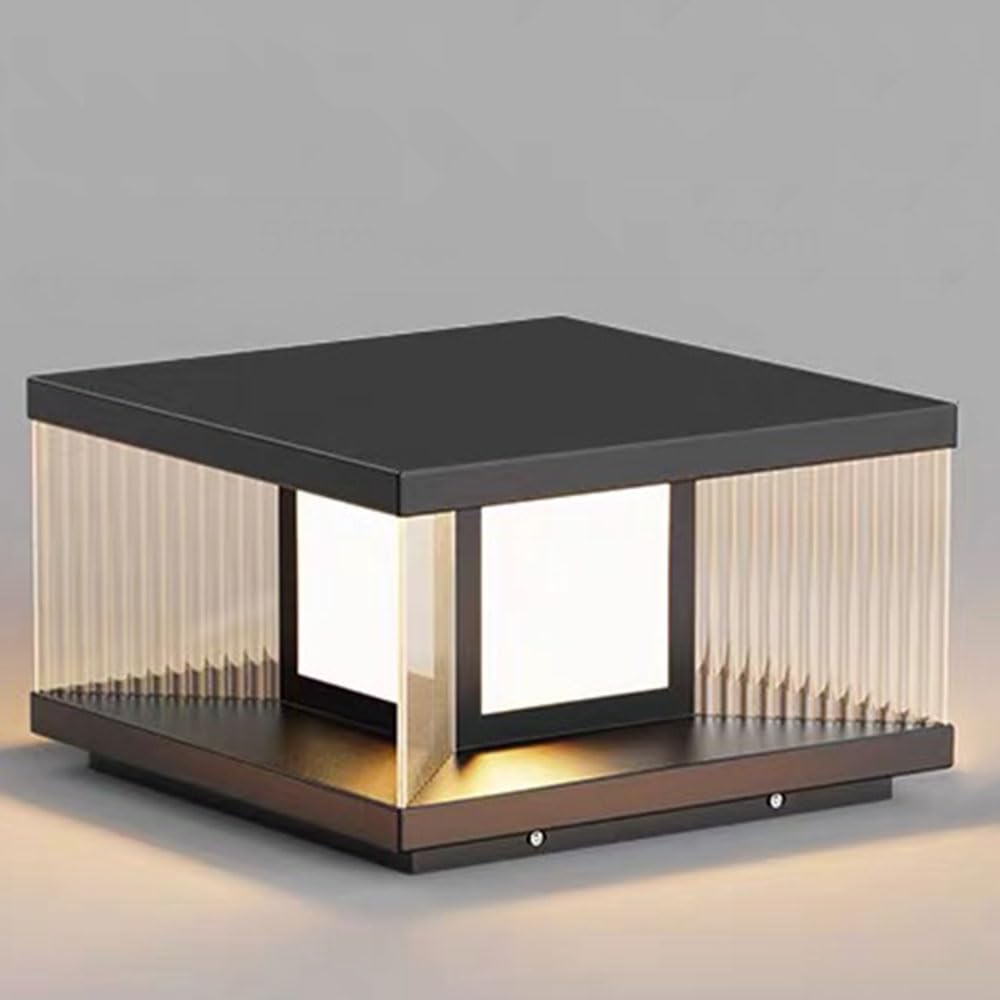 KUEYANB Fence Post Light Deck Exterior Pillar Lamp Outdoor Waterproof Villa Gate Garden Column Lamp E26 Base Black Deck Post Cap Light Easy to Install Lighting Fixture for Courtyard Lawn Driveway