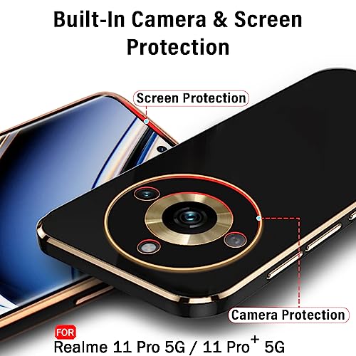 Image of TheGiftKart TPU Luxurious Golden-Plated Back Cover Case For Realme 11 Pro|11 Pro Plus 5G|Raised Lips For Camera&Screen Protection|Shockproof Design Cover For Realme 11 Pro /Pro Plus 5G (Black)