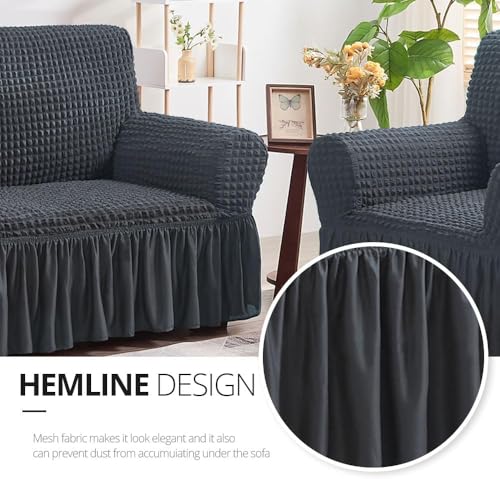 Image of Bails Sofa Cover 2 Seater Fully Covered | Sofa Cover 3 Seater Fully Covered | Sofa Cover 2 Seater | Universal Elastic Bubble Fabric with Frill Sofa Protector Cover (Grey, 2 Seater)