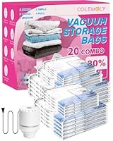 Colemoly Vacuum Storage Bags with Electric Air Pump 20 Pcs Compression Space Saver Vacuum Seal Bags for Clothing, Blanket, Comforter, Travel, Moving (5 Jumbo/ 5 Large/ 3 Medium/ 3 Small/ 4 Roll Up)