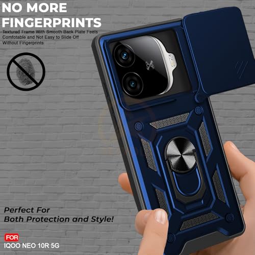 Image of Armor Bumper Back Cover Case for iQOO Neo 10R 5G Rotating Camera Cover, Ring Holder & Kickstand | Heavy Duty & 360 Degree Protection iQOO Neo 10R 5G Back Cover (Blue)