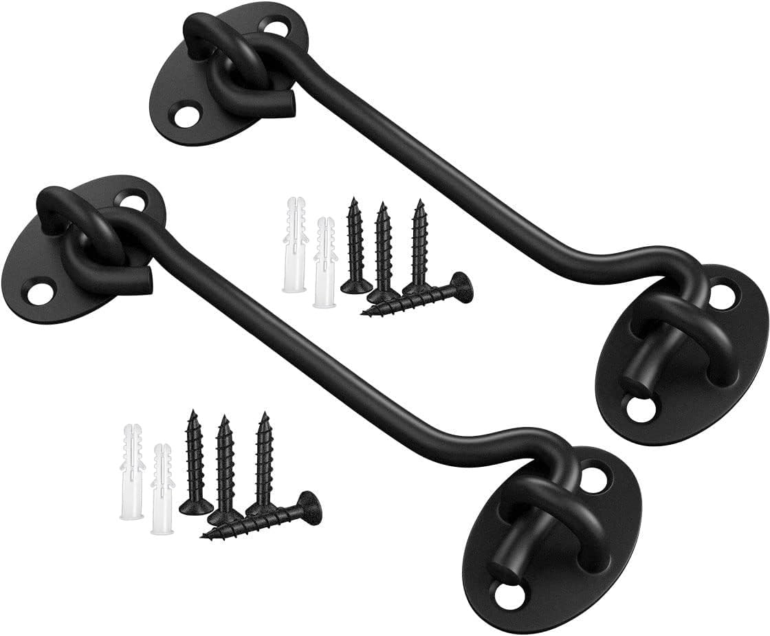 Topywmsp Black Hook And Eye Latch,8 Inch Cabin Hook Stainless Steel Door Lock Hook 2-Pack 200Mm Door Latch For Internal Door Hooks To Keep Door Open,Door Catch For Outdoor Garden Gate Latch Use