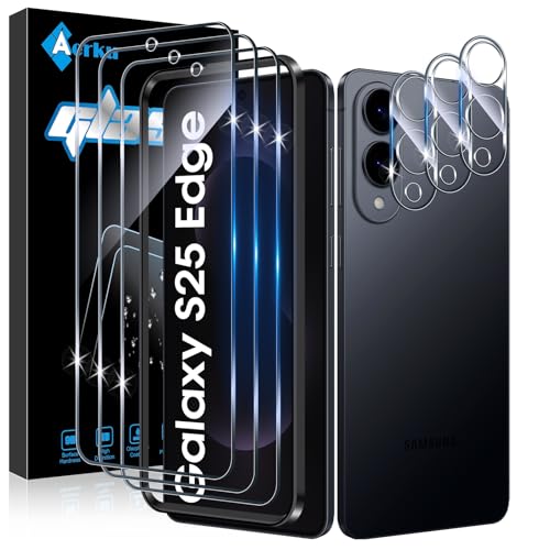 Aerku 3 Pièces Verre Trempé pour Samsung Galaxy S25 Edge avec 3 Pièces Caméra Arrière Protection Accessoire, Ultra Résistant Film Protection écran, Sans...