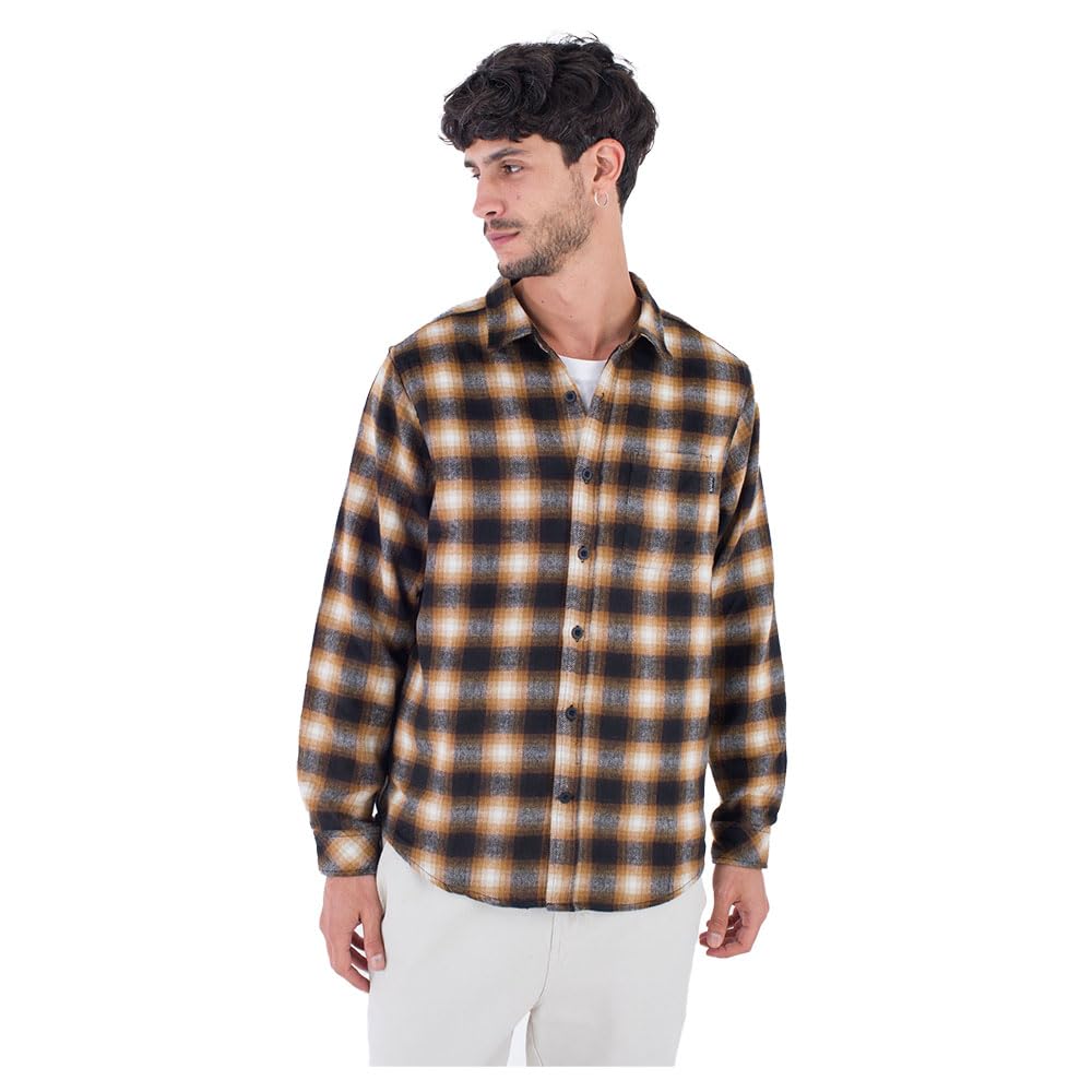 Hurley Men's Portland Heavyweight Flannel Ls Shirt, MARRón, M