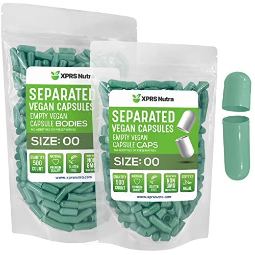 Image of XPRS Nutra Vegan Size 00 Separated Capsules - 500 Count Premium Empty Capsules Separated in Bags - 00 Pills Empty for DIY Supplement Filling (Sage Green)