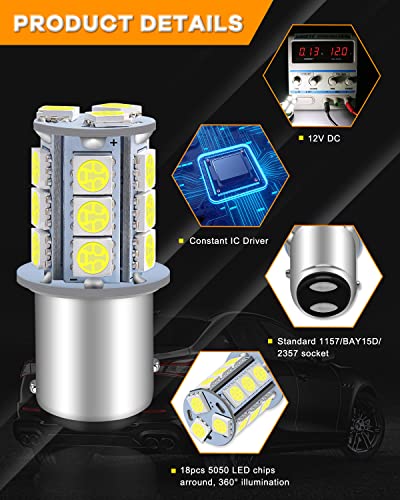 Qoope 1157 Led Bulb White 7528 2357 2057 Bay15D Led Bulbs Replacement For Brake/Tail Lights, Back Up Reverse Lights, Turn Signal Bulb, Rv Camper Trailer 5Th Wheel Boat Marine Light (Pack Of 10) #TOP2