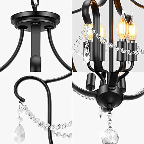 Woaekr 4-Light Small Chandelier Light Fixture, Adjustable Height Black Hanging Pendant Lighting For Bathroom Bedroom Foyer Dining Room Living Room Kitchen Island #TOP6