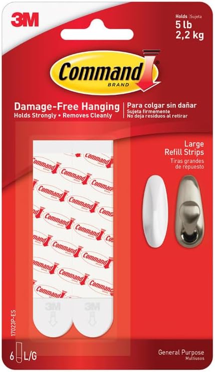 Command Large Refill Replacement Strips, Re-Hang Indoor Hooks, White, 6-Strips