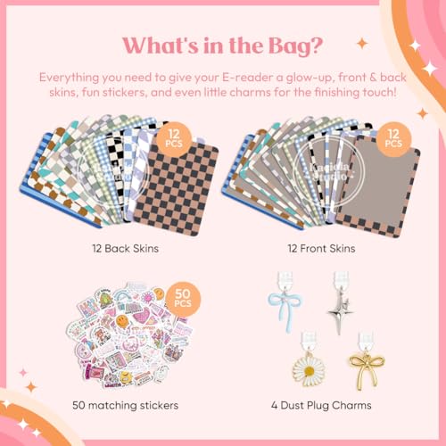 Image of KACIOLA STUDIO 24PCS Cool Color Skin Set for E-Reader, and 4PCS Type C Charms /50PCS Scrapbook Stickers for Clear Case, 6.9 inchx4.8 inch Skin Front and Back Decal for Paper White 11th (Cool)