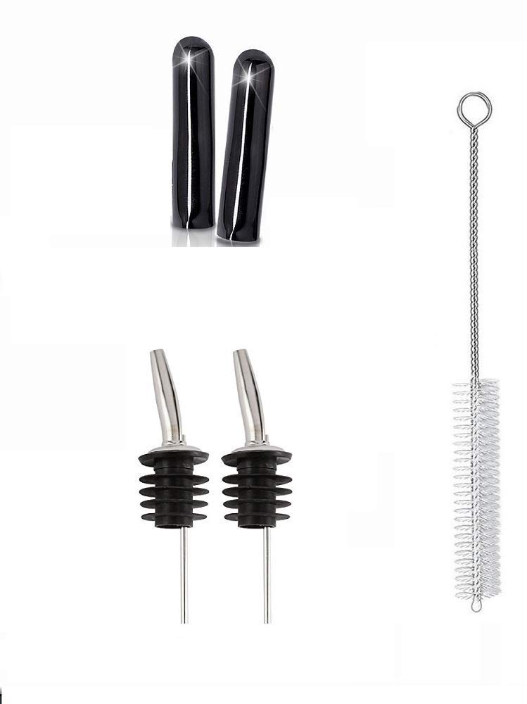 Rudra Exports Oil Liquor Bottle Pour Spouts Stainless Steel Wine Free-Flow Dispenser Bar Supplies Best for Pouring Wine, Spirits, Syrup and Olive Oil - 2 Pcs Set with Free Dust Covers (B07N46GGQX) Amazon Price History, Amazon Price Tracker