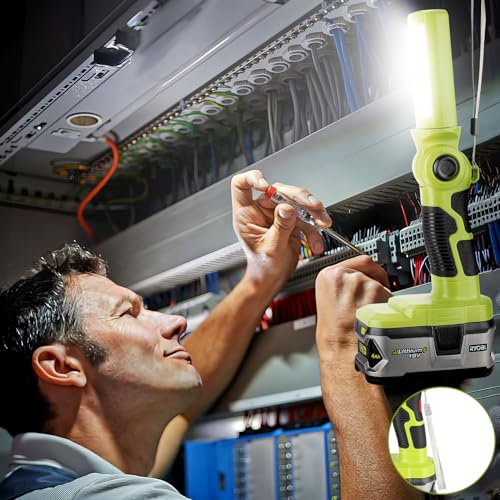 Image of YEX-BUR LED Work Light for Ryobi 18V Battery, 12W 1000LM Protable Flashlight with Low Voltage Protection 270 Rotating Wide-Angle Lighting for Workshop, Camping, Outdoor